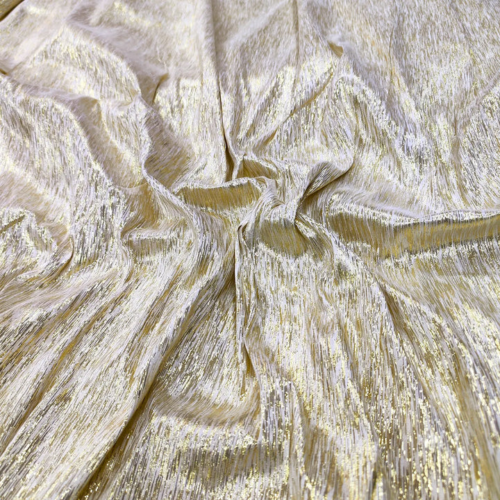 White Gold Jharna Shimmer Silk Banarasi Fabric