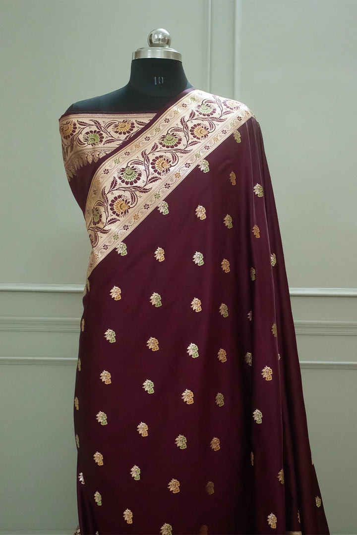 Wine Twins Buti Katan Silk Banarasi Saree