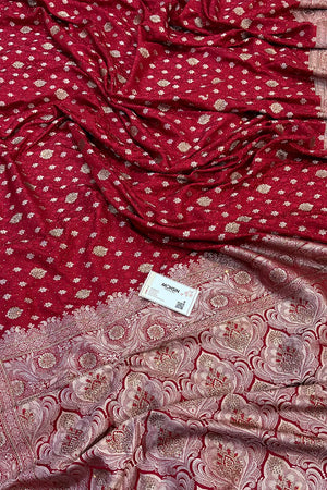 Maroon Chunni Munni Buti Stone Katan Silk Banarasi Saree