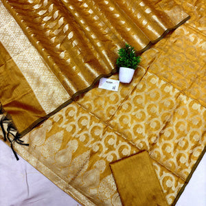 Mustard Kalgha Jaal Banarasi Silk Suit