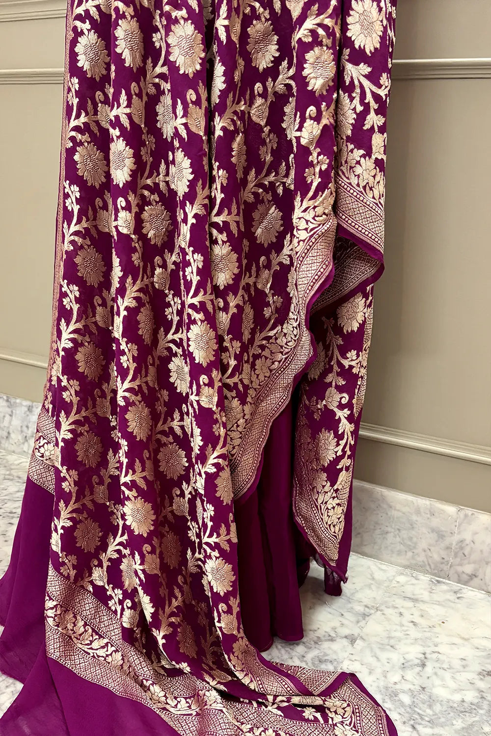 Purple Guldasta Pure Georgette Silk Banarasi Suit