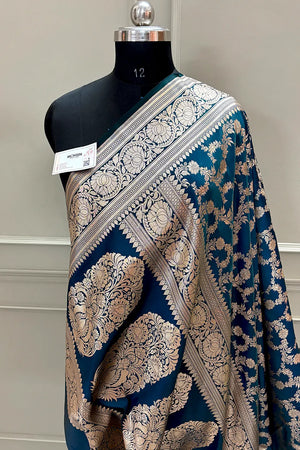 Kai Teal Moglai Jaal Katan Silk Banarasi Saree