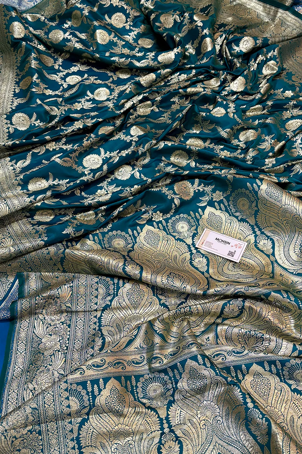 Teal Shahanshahi Jaal Katan Silk Banarasi Saree