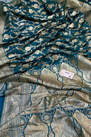 Teal Shahanshahi Jaal Katan Silk Banarasi Saree