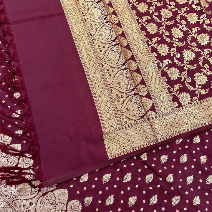 Wine Kalli Patta Katan Silk Banarasi Suit