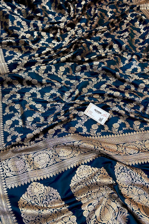 Kai Teal Moglai Jaal Katan Silk Banarasi Saree