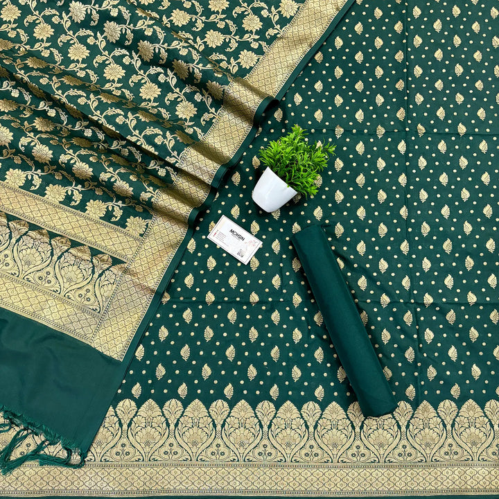 Bottle Green Kalli Patta Katan Silk Banarasi Suit