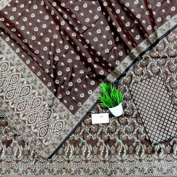 Brown Surahi Jaal Cotton Silk Banarasi Suit