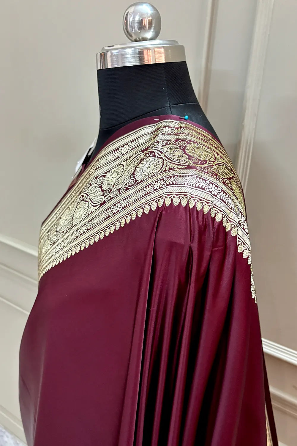 Wine Royal Plain Katan Silk Banarasi Saree
