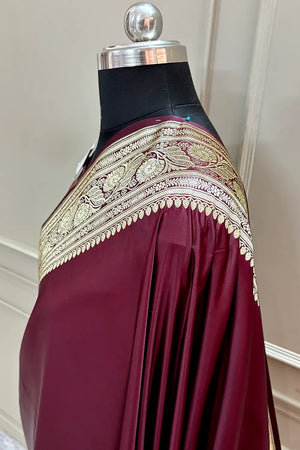Wine Royal Plain Katan Silk Banarasi Saree
