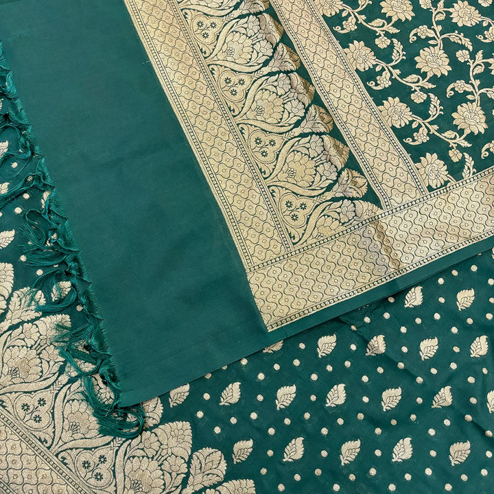 Bottle Green Kalli Patta Katan Silk Banarasi Suit