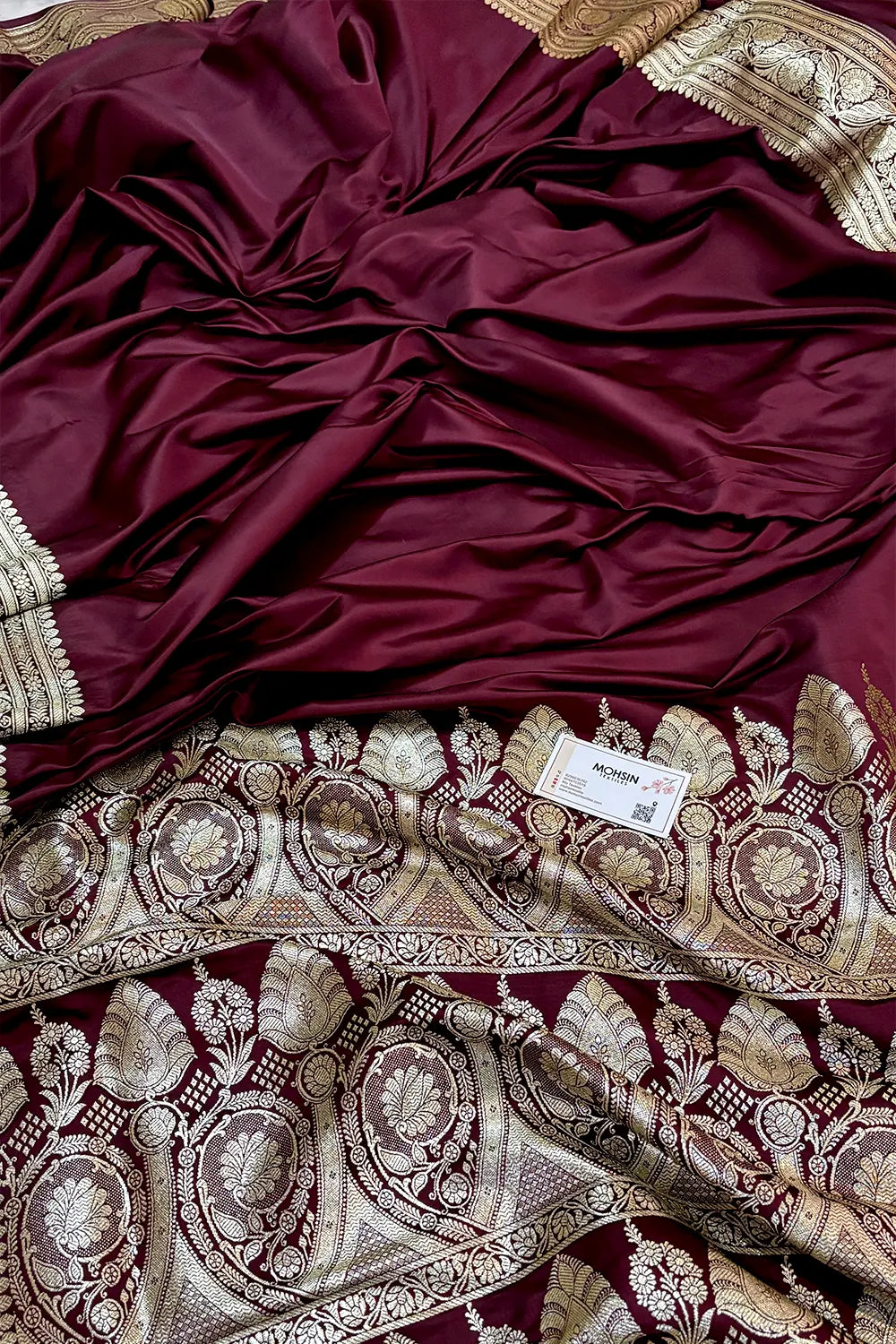 Wine Royal Plain Katan Silk Banarasi Saree
