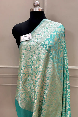 Mint Green Gulabi Jaal Katan Silk Banarasi Saree
