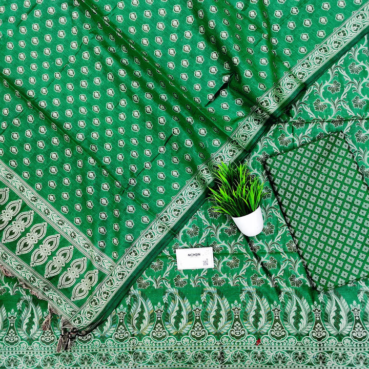 Green Surahi Jaal Cotton Silk Banarasi Suit