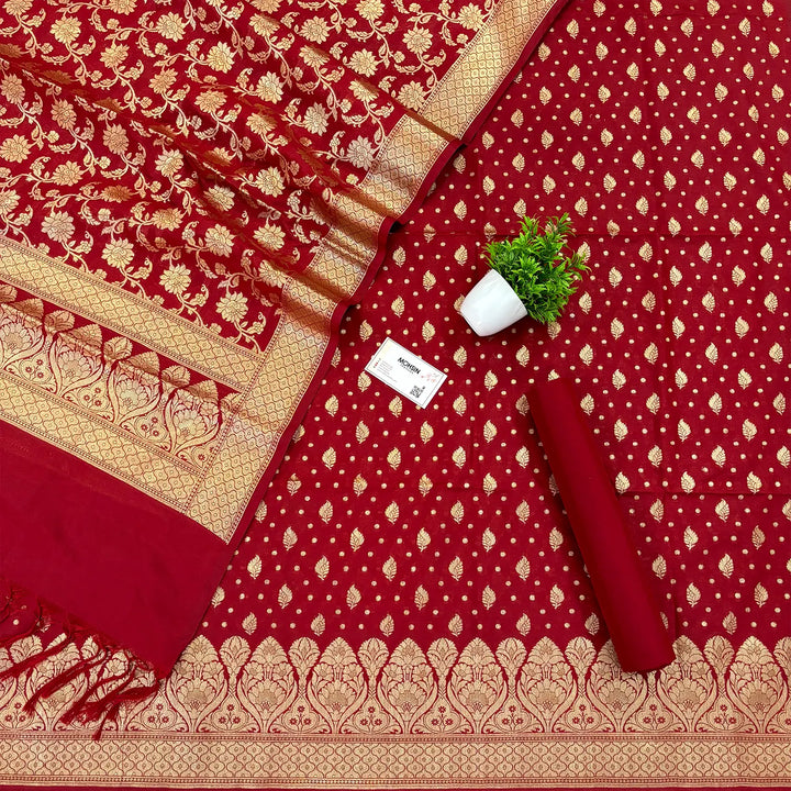 Maroon Kalli Patta Katan Silk Banarasi Suit