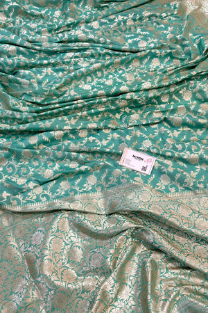 Mint Green Gulabi Jaal Katan Silk Banarasi Saree