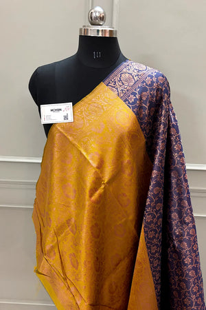 Auda and Yellow Antique Zari Silky Banarasi Saree