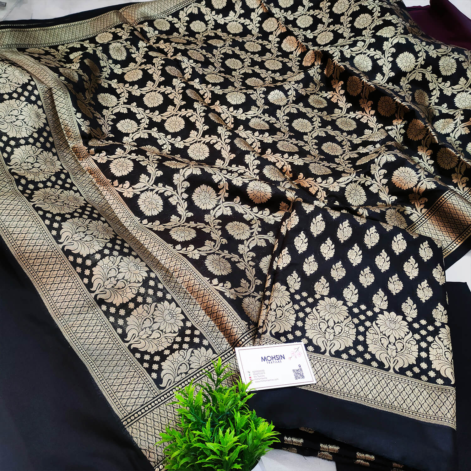 Black Golden Zari Katan Silk Banarasi Suit