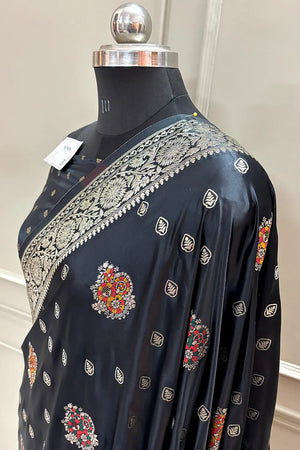 Black Pangi Buti Katan Silk Banarasi Saree