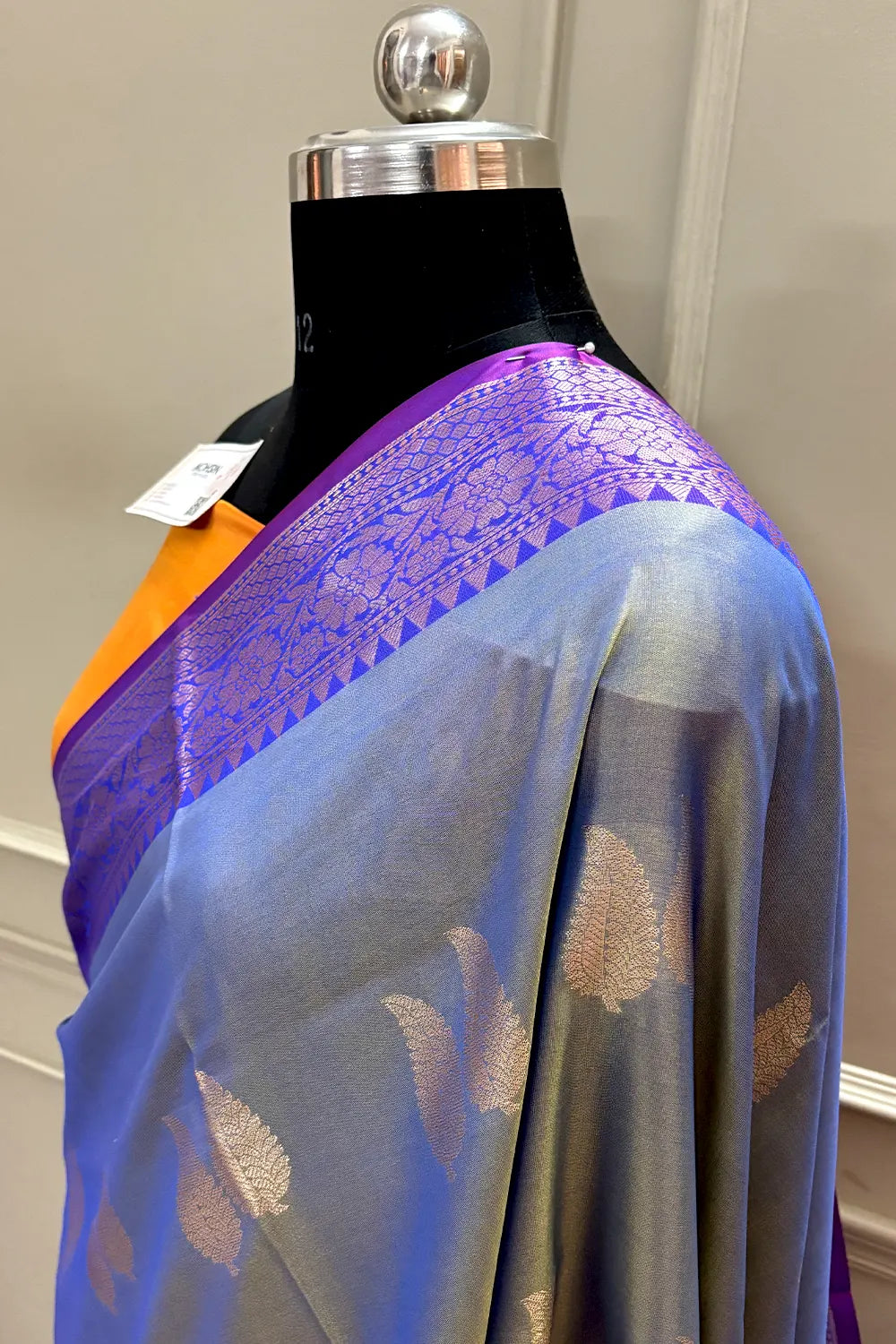 Blue and Orange Golden Zari Banarasi Silk Saree
