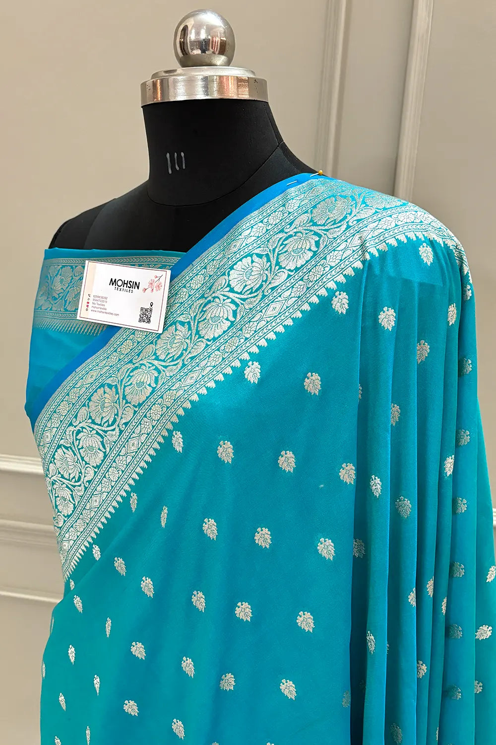 Dark Firozi Rudraksha Buti Katan Silk Banarasi Saree