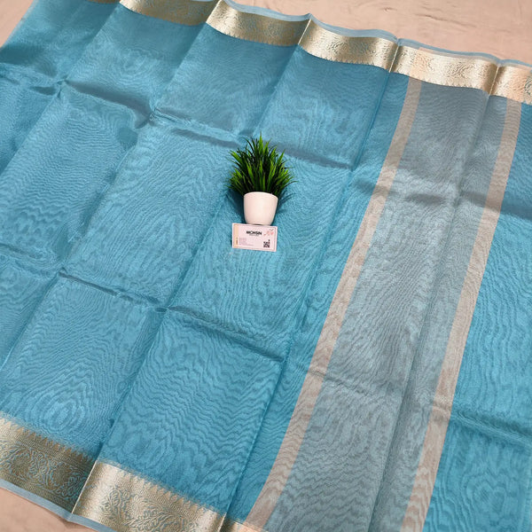 Firozi Tarbana Plain Tissue Silk Banarasi Saree