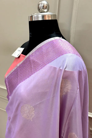 Lavender and Pink Golden Zari Banarasi Silk Saree