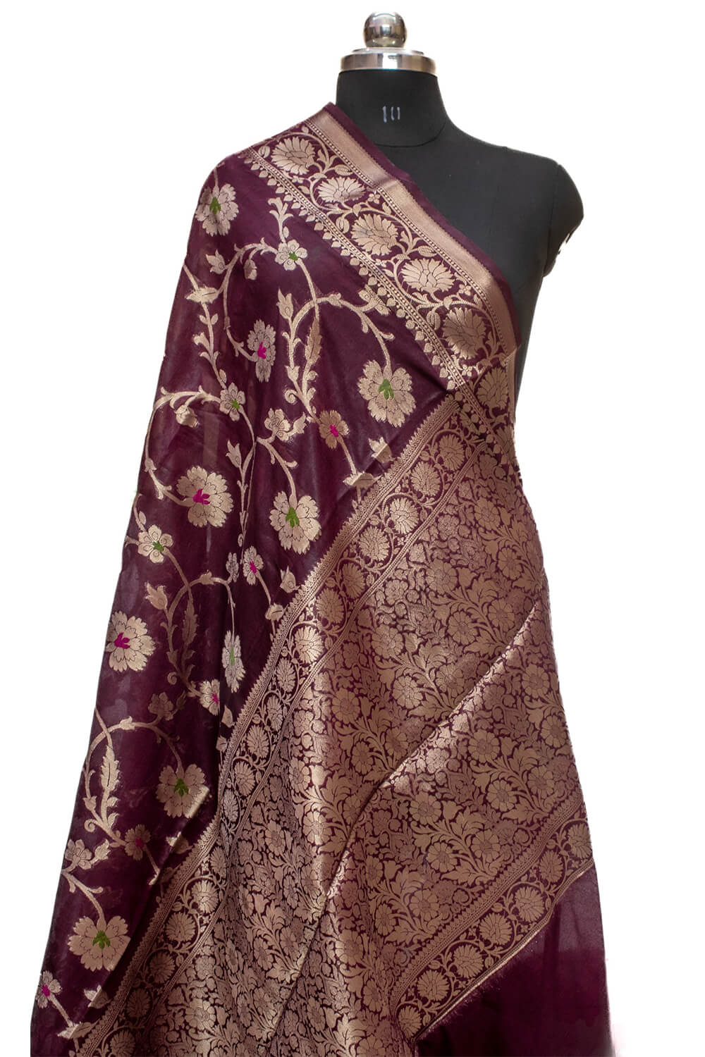 Maroon Golden Zari Georgette Silk Banarasi Saree