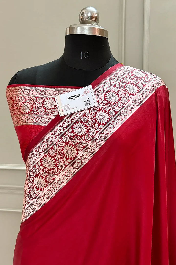 Maroon Khandani Plain Katan Silk Banarasi Saree