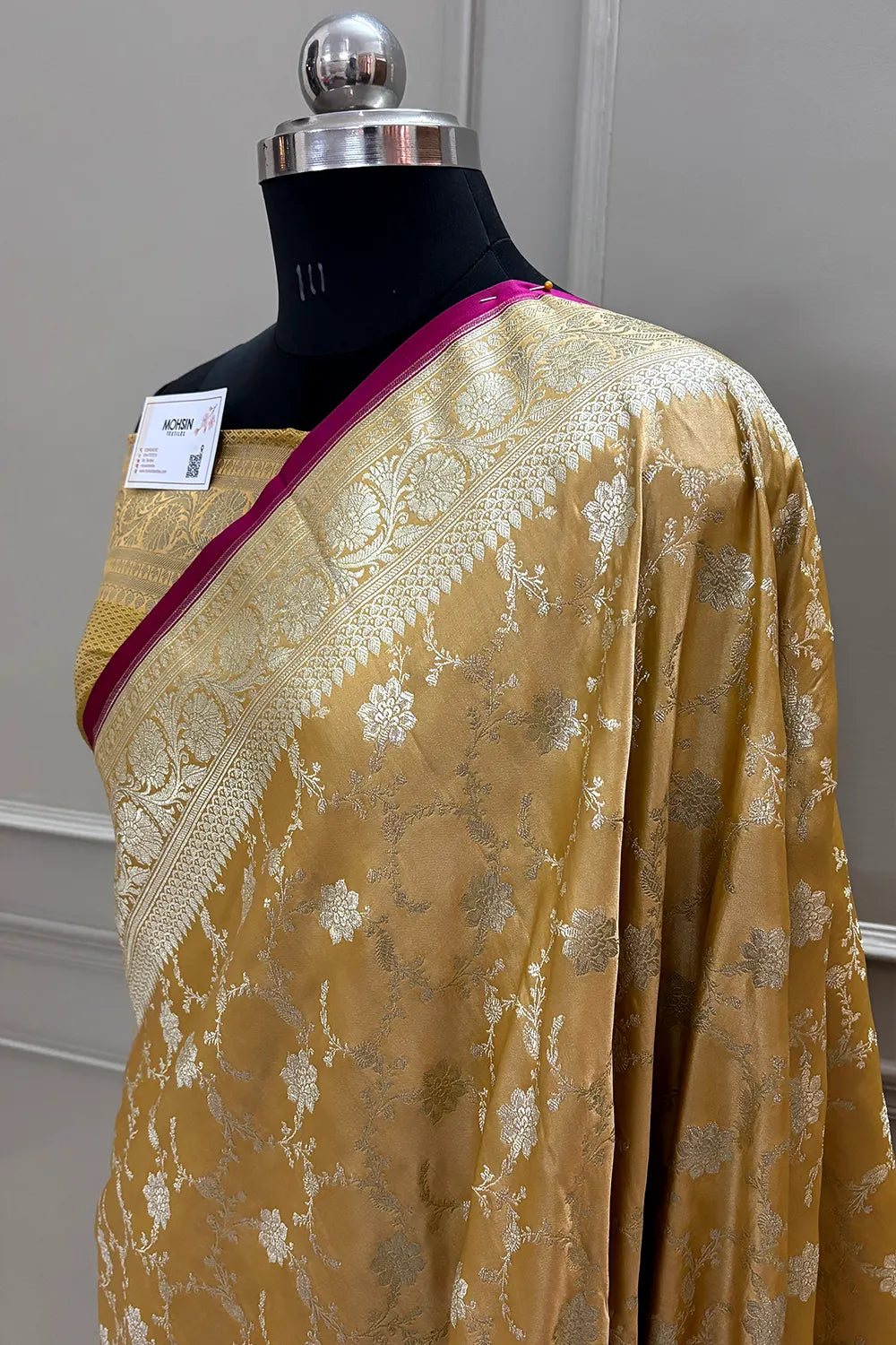 Mustard Vardhman Jaal Katan Silk Banarasi Saree