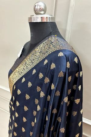 Navy Blue Golden Zari Katan Silk Banarasi Saree