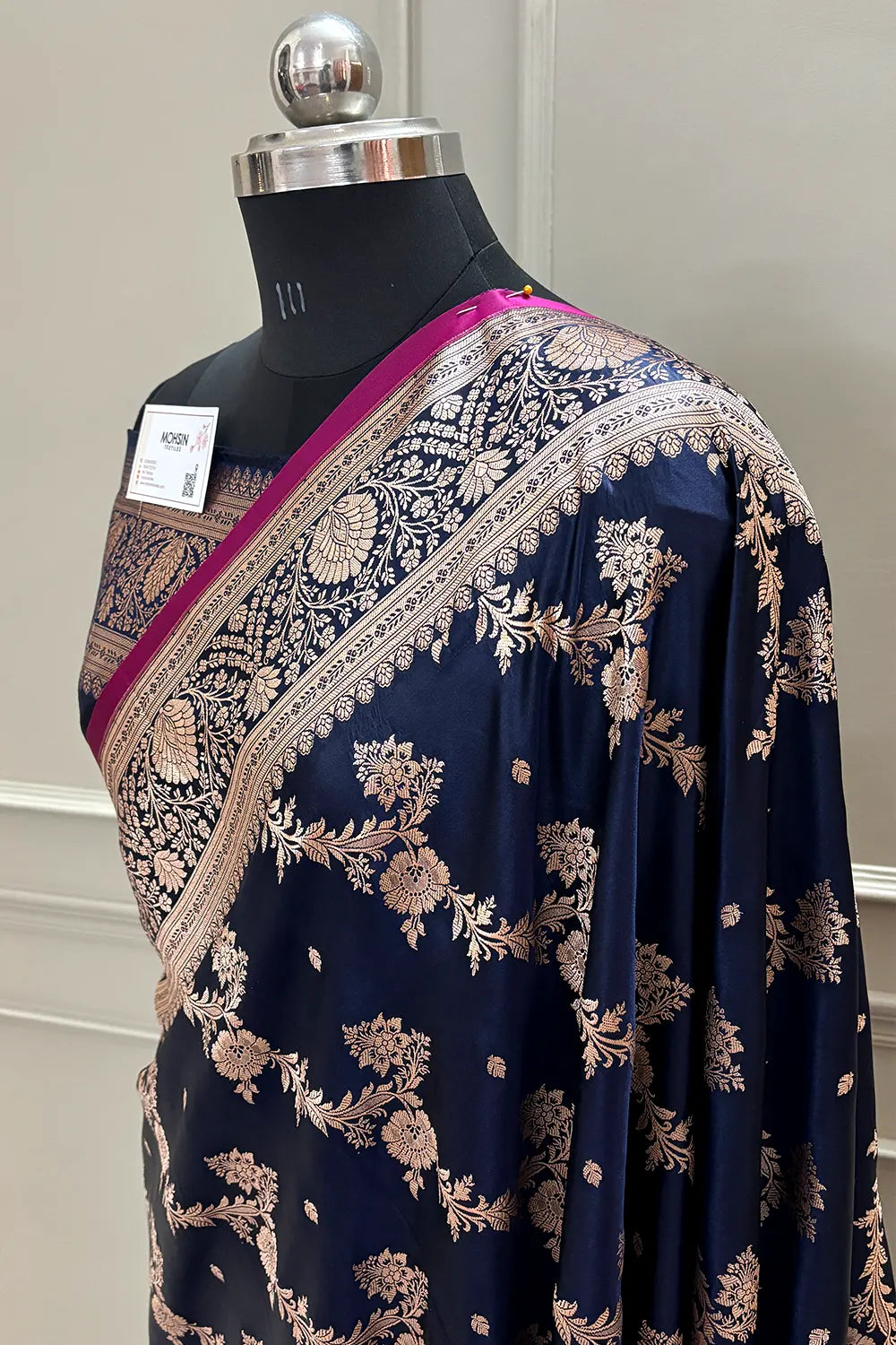 Navy Blue Papakipari Katan Silk Banarasi Saree
