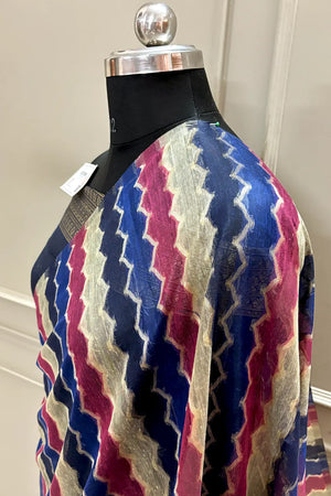 Navy Blue Resham Zari Chanderi Silk Banarasi Saree