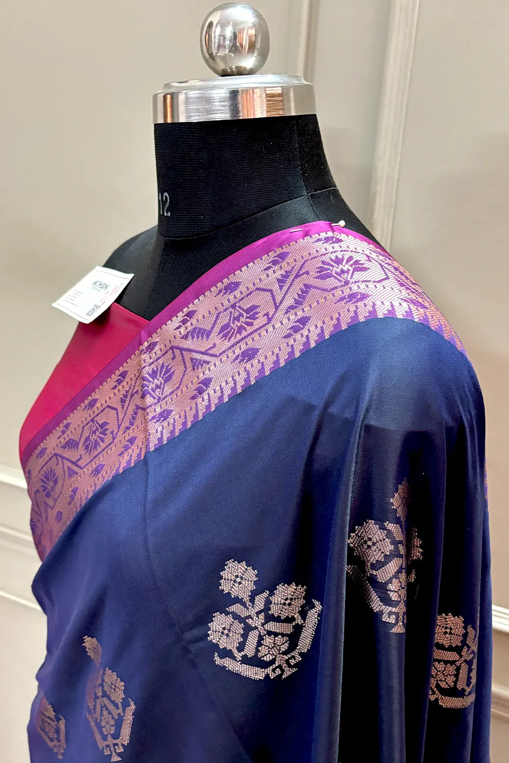 Navy Blue and Pink Golden Zari Banarasi Silk Saree