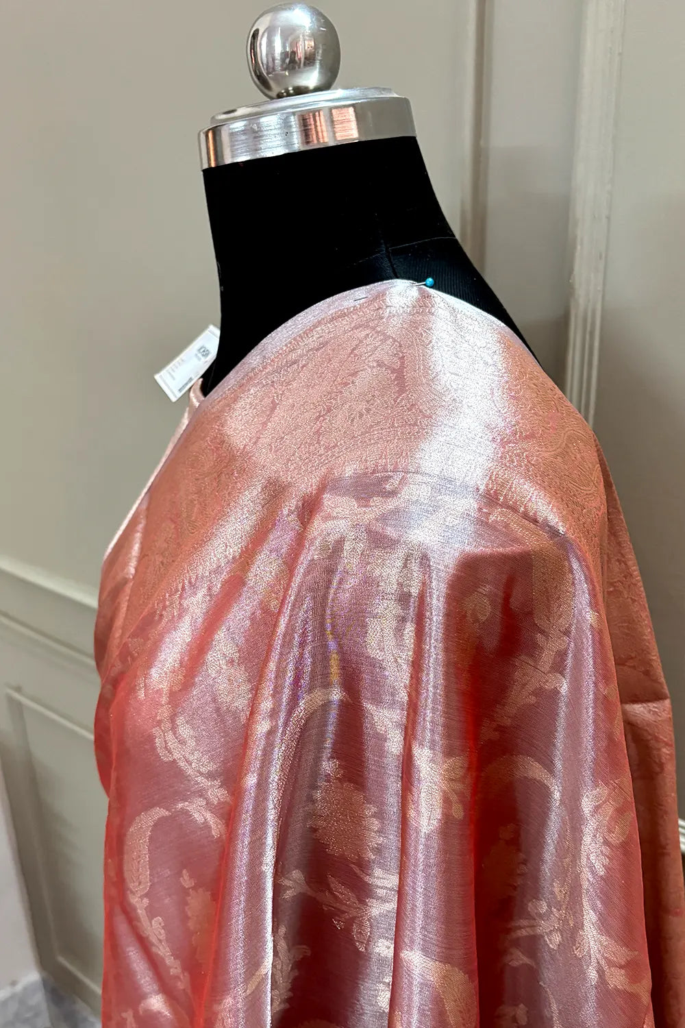 Peach Golden Zari Tissue Silk Banarasi Saree