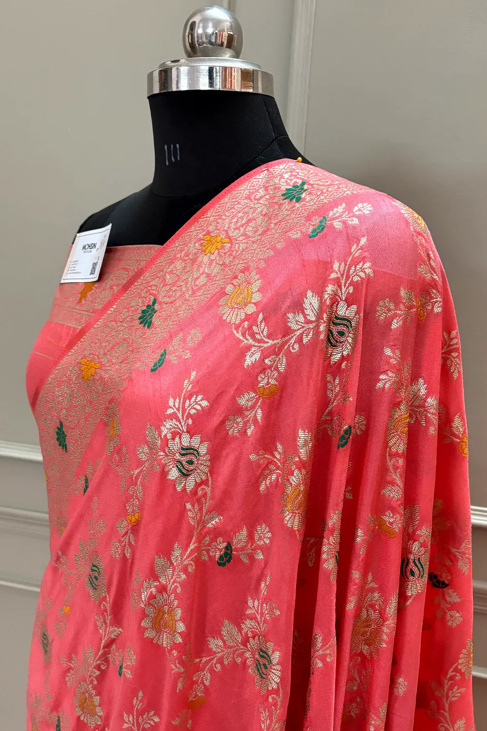 Peach Resham Zari Silky Banarasi Saree