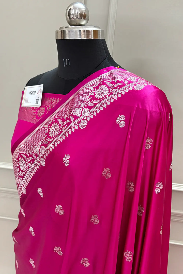 Pink Babri Buti Katan Silk Banarasi Saree