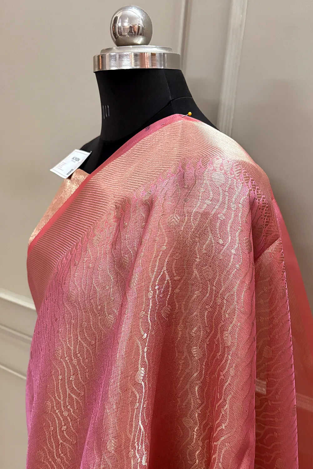 Pink Golden Zari Tissue Silk Banarasi Saree