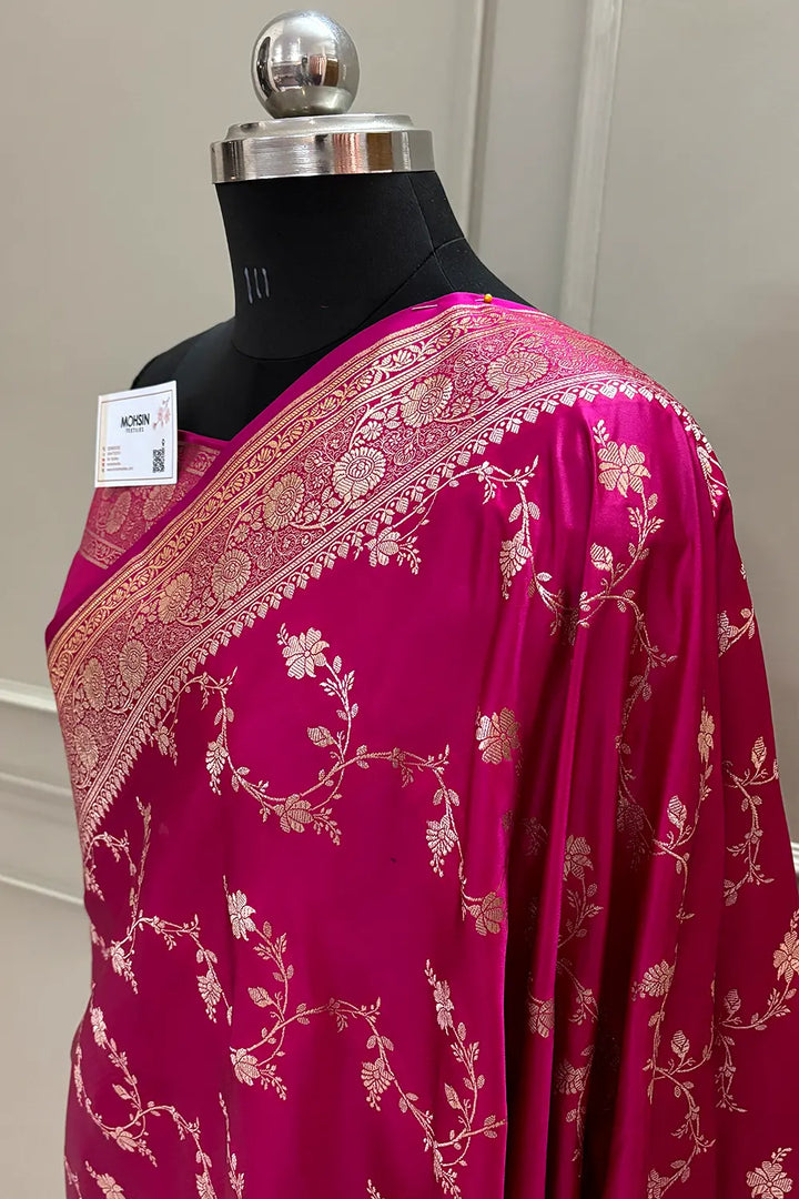 Pink Jhadi Jaal Katan Silk Banarasi Saree