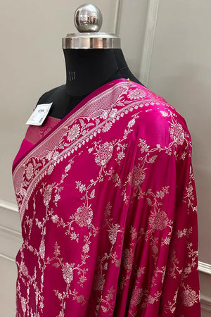 Pink Jhanjaal Katan Silk Banarasi Saree