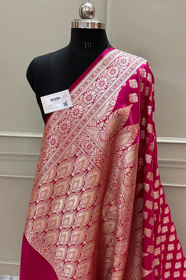 Pink Naagmani Buti Katan Silk Banarasi Saree