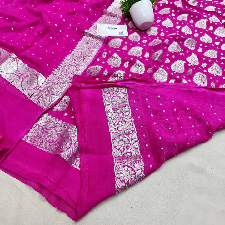 Pink Patta Handloom Georgette Silk Banarasi Suit