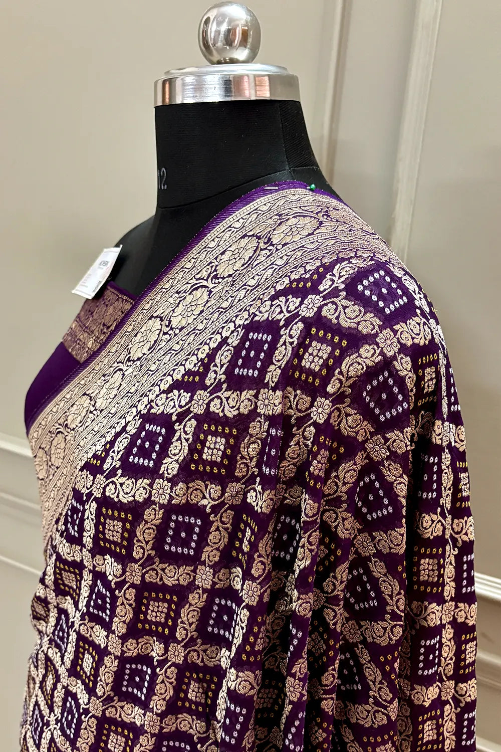 Purple Bandhej Georgette Silk Banarasi Saree