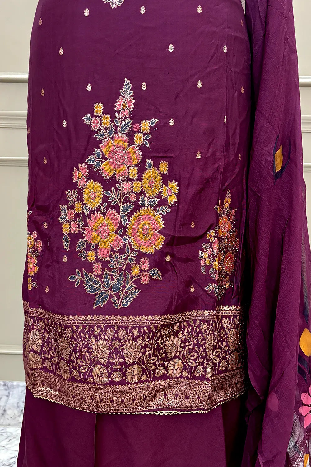 Purple Golden Zari Dola Silk Salwar Suit