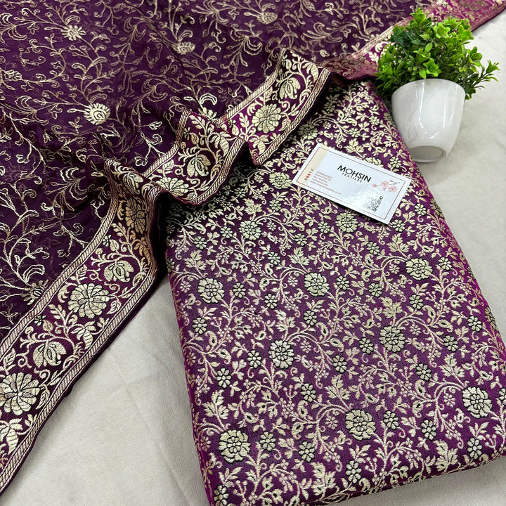 Purple Golden Zari Kimkhab Silk Banarasi Gharara