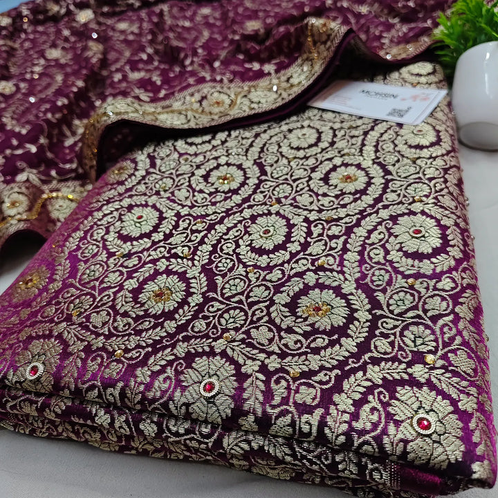 Purple Murrah Jaal Stone Work Kimkhab Silk Banarasi Gharara