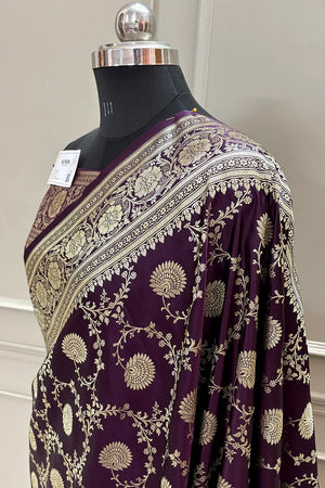 Purple Pankhuri Jaal Katan Silk Banarasi Saree