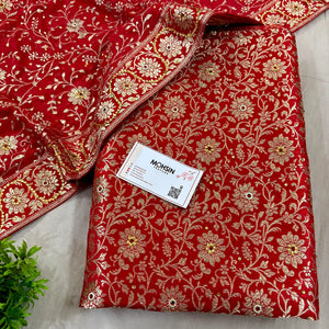 Red Stone Work Kimkhab Silk Banarasi Gharara