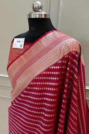 Red Tent Buti Katan Silk Banarasi Saree