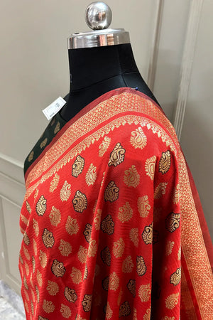 Red and Green Resham Zari Silky Banarasi Saree